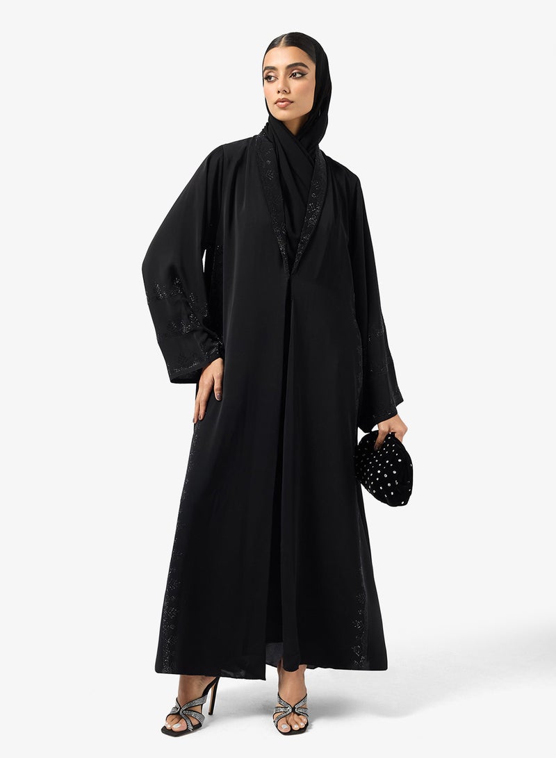 hayas closet Black Embellished Abaya With Sheila - Image 1
